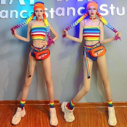 New Jazz Dance Costumes Female Singer Colorful Vest Gogo Dancer Team Sexy Clothes Pole Dancing Clothing Rave Outfits DWY4945