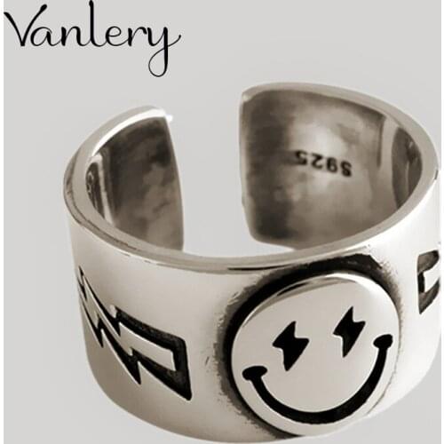 Wholesale Antique Silver Color Smile Rings For Women Statement Jewelry Finger Ring anillos mujer bijoux