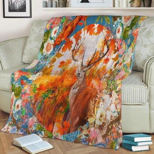 Autumn Deer Flannel Throw Blanket 3D Printed Keep Warm Sofa Child Blanket Home Decor Textiles Dream Family Gift
