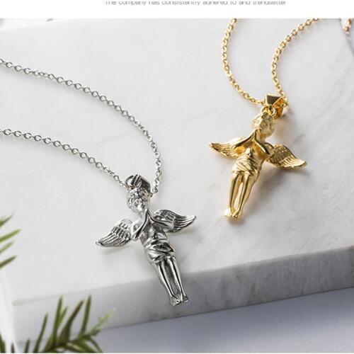 Charm Women Men Pray Necklaces Angel Wings Stainless steel Pendant Choker Fashion Jewelry Gold Silver color Gift