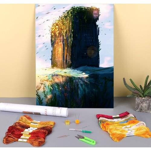 Scenery The New Beginning Printed Water-Soluble Canvas 11CT Cross Stitch Complete Kit DIY Embroidery DMC Threads Magic