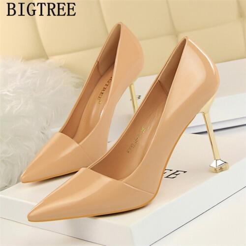 Patent Leather Sexy High Heels Wedding Shoes Women Pumps Bride Nude Heels Valentine Shoes Luxury Shoes Women Designers Ayakkabi