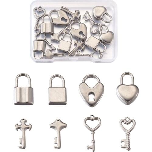 24Pcs Stainless Steel Key Lock Charms Couple Lover Pendants For Hip Hop Necklace Bracelet DIY Jewelry Making Accessories