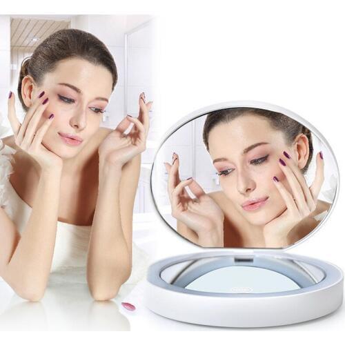 Portable Cosmetic Mirror Mini LED Makeup Mirror with Light Compact 2X Magnifying Makeup Folding Mirrors USB Rechargeable