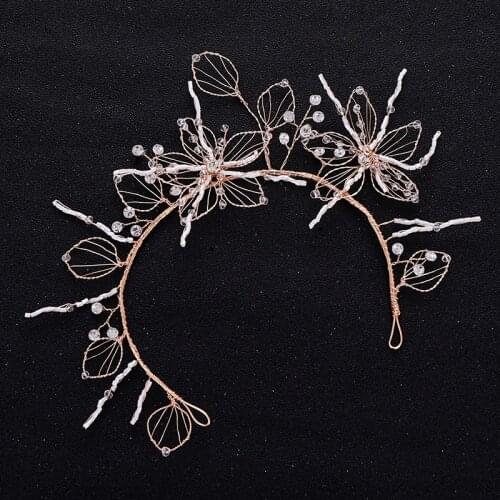Handmade Floral Wedding Headdress Gold Headband Crystal Headband Leaf Crown Bridal Hair Accessories Wedding Hair Accessories