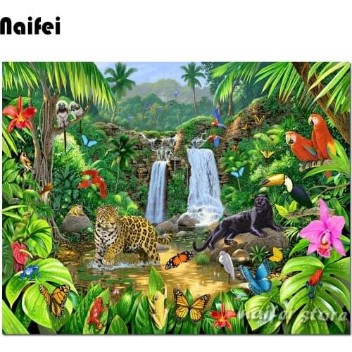 Diy,diamond painting set rainforest harmony landscape diamond embroidery,jungle animals Diamond mosaic crafts,christmas gift
