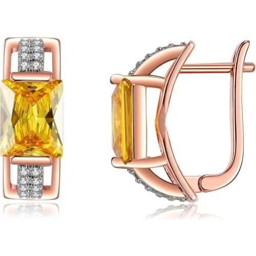 ZEMIOR Rose Golden Earrings For Women Square Female Stud Earring Two Color Cubic Zirconia Anniversary Day Gift Jewelry On Sale