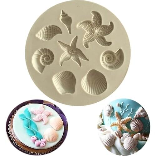 1 Pc Marine Theme Cake Fondant Silicone Mold Seashell Conch Starfish Fish Under The Sea Style Pastry Baking Molds For Candy