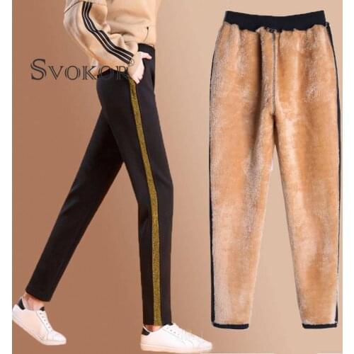 SVOKOR Thicken Plus Fleece Pants Keep Warm Cold Trousers Ladies Winter Casual Sports Pants Loose Cotton Straight-Leg Trousers
