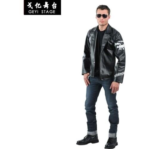 Harajuku Gothic Rock Singer Cosplay Costume Black PU Jacket Men Rock Punk Heavy Metal Sweatshirt Streetwear for Party
