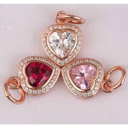 Original 925 Sterling Silver Charm New Fashion Pink Love Pendant Fit Pandora Women Bracelet & Necklace Diy Jewelry