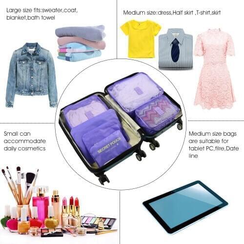 1 Set 6 PCs/Set Nylon Storage Container Bags Purple Rectangle 41cm x 30cm 35cm x 27cm