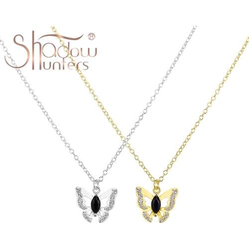SHADOWHUNTERS Original 925 Sterling Silver Butterfly Pendant Necklace With Black Zircon Romantic Jewelry For Women Trendy 2021