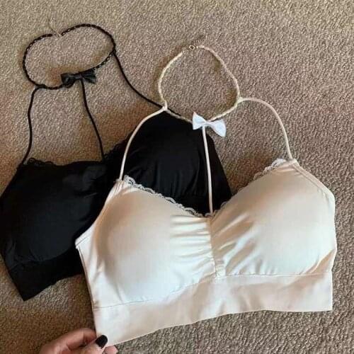 Women Sexy Lingerie Solid Summer Camis Push Up Crop Tops Lace Backless Tank Top Seamless Bustier Underwear Korea Padded Camisole