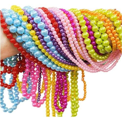 200PCS 6/8/10mm Round Imitation Color ABS Straight Hole Pearl Beads For DIY Jewelry Making Bracelet Material Necklace Accessorie
