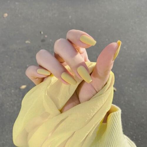 24Pcs Artificial Designs Long Fake Nails Matte Ballet Tips Press On False With Press Glue Coffin French Full Cover False Nail