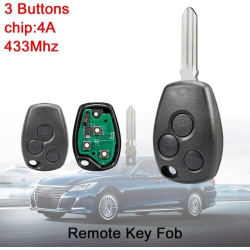 3 Buttons 433MHz Keyless Smart Remote Car Key Fob 4A Chip for Renault Trafic Twingo Symbol Dacia Duster Logan Sandero 2012-2016