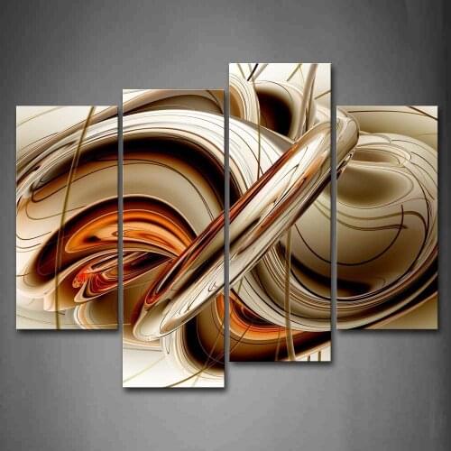 No Framed 4 Pcs Abstract Orange Brown White Lines Wall Art Canvas Posters Pictures Paintings Home Decor Decoration Accessories
