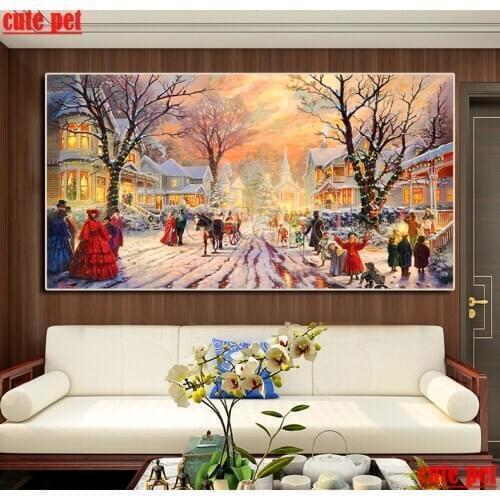 5D Diamond Painting Picture winter Christmas night Rhinestones DIY Diamond Embroidery Full Round Mosaic Craft Holiday gift large
