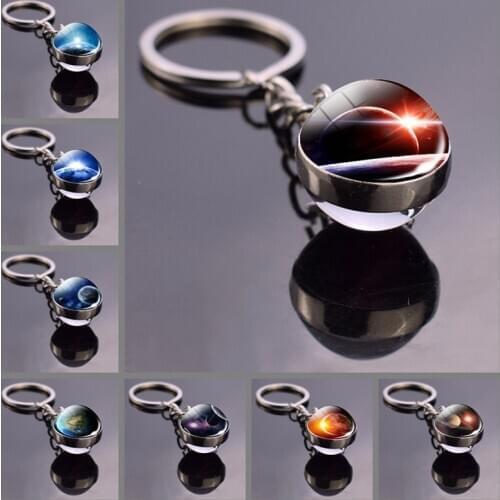 Earth Sunrise Keychain Galaxy Planet Glimmer of Hope Pendant Glass Ball Key Chain Glass Cabochon Jewelry Dawn Keyring Gift