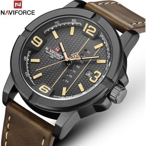 NAVIFORCE Men Military Sports Watches Male Leather Waterproof Analog Quartz WristWatches Date Clock Man Watch Relogio Masculino