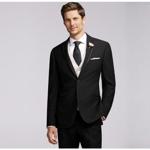 Black Men Suits for Wedding Slim Fit Groom Wear Tuxedos 2Pieces (Jacket+Pants)Groomsman Prom Suits Costume Homme Terno Masculino
