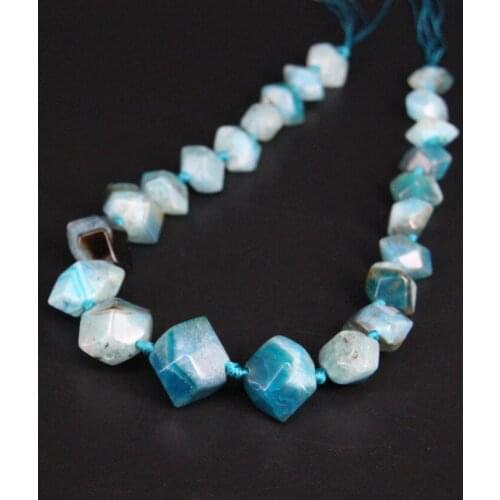 15.5"/strand Blue Raw Crack Agates Drusy Faceted Nugget Loose Beads,Natural Onxy Geode Gems Graduated Pendants Jewelry Making