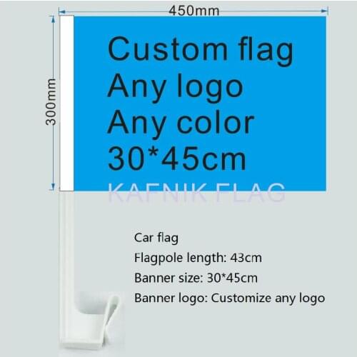 KAFNIK,Custom car flag 30x45cm 100D Polyester Banner with 43cm plastic flag pole