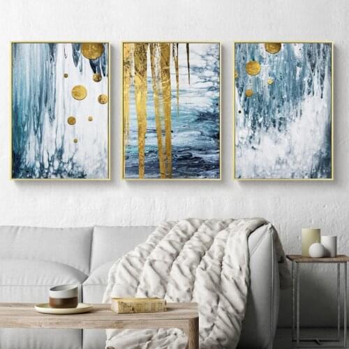 Colorful Abstract Blue Gray Graffiti Geometry Yellow Circle Canvas Painting Wall Frameless Picture Poster Living Room Decoration