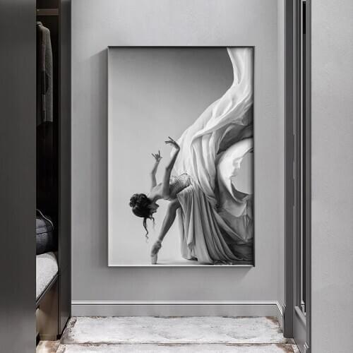 Modern Ballet Dancing Girl Canvas Painting Black White Figure Art Posters and Prints Wall Art Picture for Living Room Home Decor