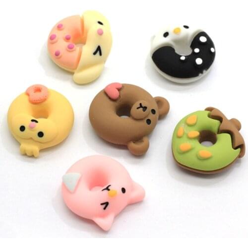 Kawaii Resin Cartoon Animal Donut Miniature Food DIY Scrapbooking Flatback Embellishment Cabochons Accessories Crafts