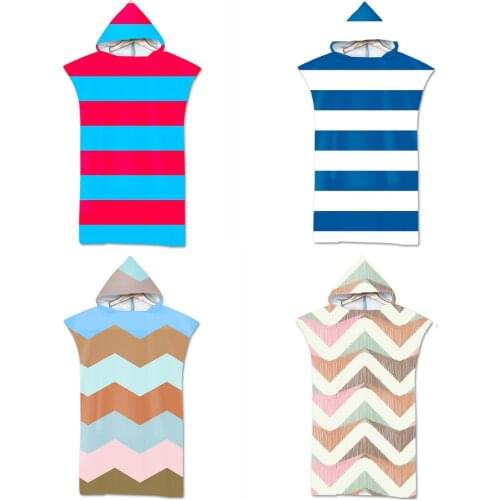 Adult Kids Microfiber Striped Pattern Diving Suit Changing Robes Beach Poncho Towel Hooded Bathrobe Quick Dry Surf Cloak