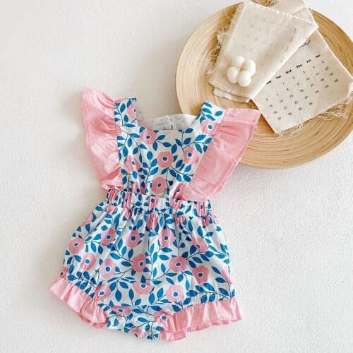 Summer Baby Girls Cute Floral New Rompers Sets Fly Sleeve Ruffle Linen Cotton Outfits Infant Toddler Girls Soft Casual Clothes
