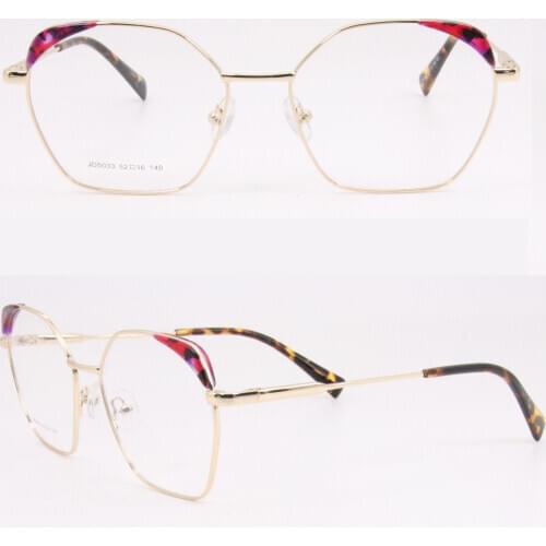 Polygon Frame Metal Glasses Decorate with Accetate Vintage Eyewear JD5033