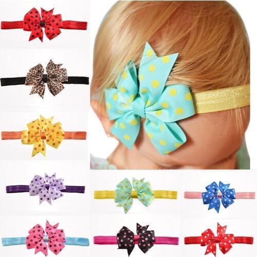 Lovely Childrens baby girl headband childrens hair bands Bowknot Elastic Force Dotted Ribbon Fishtail Ribbon Hairband