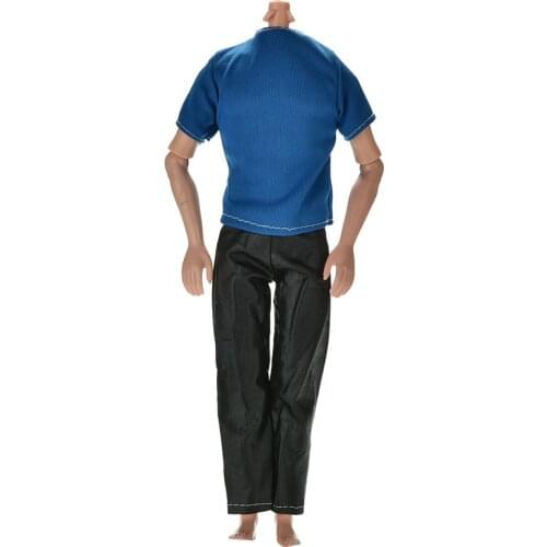Fashion 1 Set= Blue T-shirt+ Black Pants Suits For Ken Dolls Clothing For Girls Toy Gifts Handmade