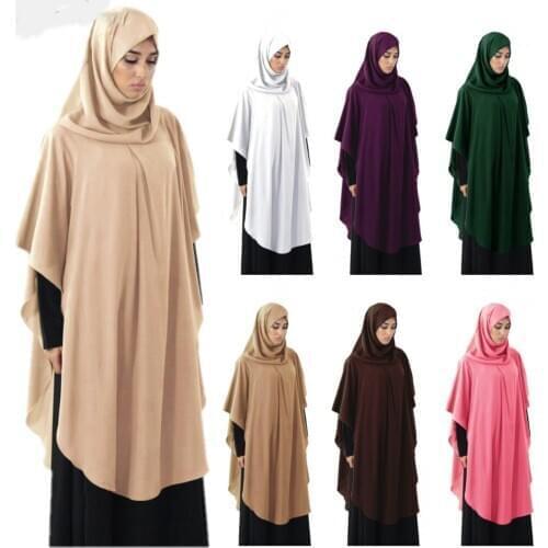 Muslim Islamic Woman Long Khimar Ramadan Hijab Solid Soft Prayer Hijab Elegant Modest Prayer Garment Full Cover Headscarf Hijabs
