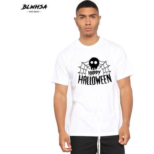BLWHSH Halloween Skull Print T Shirt Men Summer Fashion 100% Cotton Funny T-shirt Skull Printing Hip Hop Halloween Men Plus Top