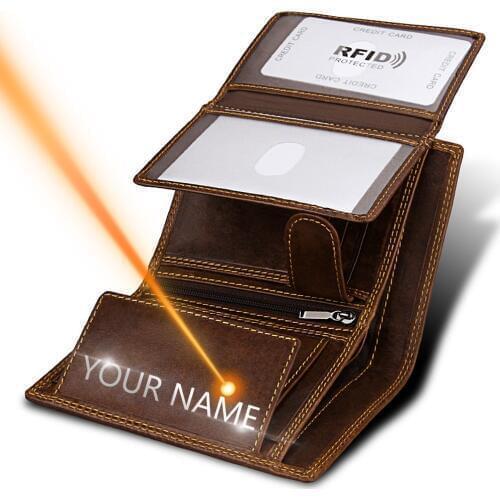 Free Engraving Name Men Wallets 100% Genuine Leather Men Wallets High Quality Coin Purse Pocket Money Bag For Gift carteira