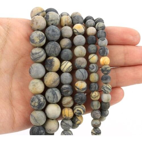 Natural Matte Stone Beads Dull Polish Yellow Spider Web Jaspers Round Beads for Jewelry Making DIY Handmade Bracelet 6 8 10mm