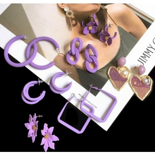 New Simple Purple Earrings Korean Fresh Trendy Grace Geometric Earrings Fashion Earrings For Women 2021 Statement