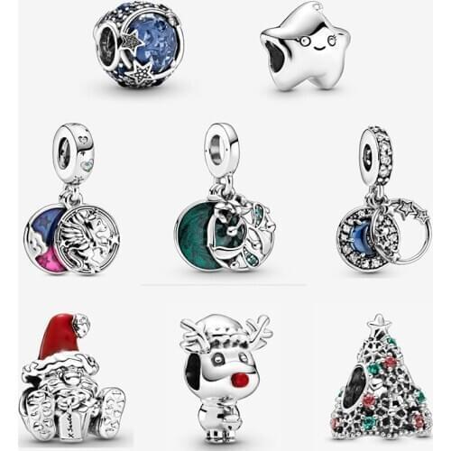 New Original 925 Silver Bead Christmas Reindeer Mistletoe Unicorn Dangle Charm Fit Pandora Bracelet Bangle DIY Women Jewelry