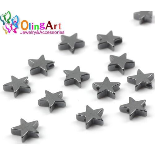 OlingArt Natural Stone Black Hematite Beads Stars 6MM/100PCS 8MM/60PCS necklace Bracelet earrings DIY jewelry making