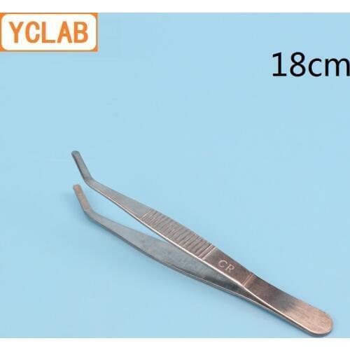 YCLAB 18cm Elbow Tweezers Stainless Steel Plier Carbon Steel Round Head with Teeth Laboratory Medical Household Dressing