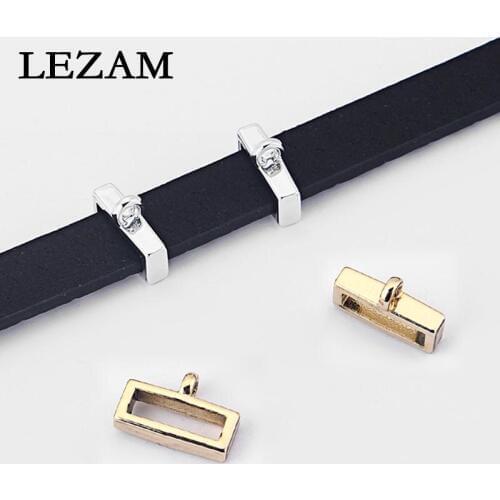 10pcs /Gold Tone Flat Slider Beads Spacer Bail For 5mm 10mm Flat Leather Cord Diy Jewelry Findings Accessories Bijoux