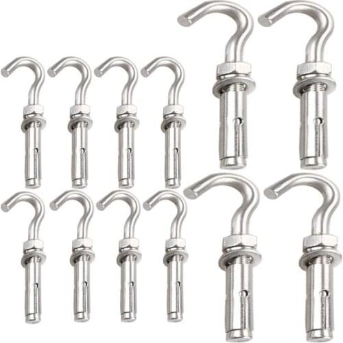 Expansion Hook M6 M8 Open Cup Hook Expansion Bolts Heavy Duty Hook for Wall Concrete Brick 304 Stainless Steel Pack 12