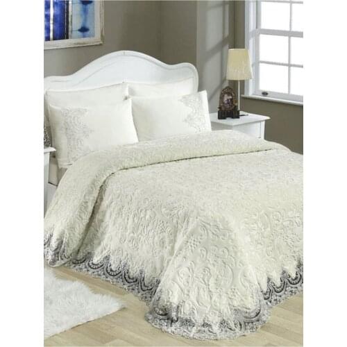 Luxury Double Personality Dowries French Lacy Laced Blanket Bedding Cover Set Cream