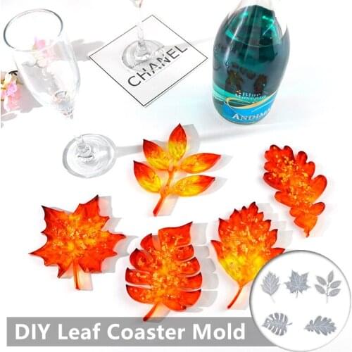 DIY Handmade Leaf Cup Pad Mold Crystal Drop Molds Silicone Resin Mold Maple Leaf Mould Casting Coaster DIY Jewelry Making Tools