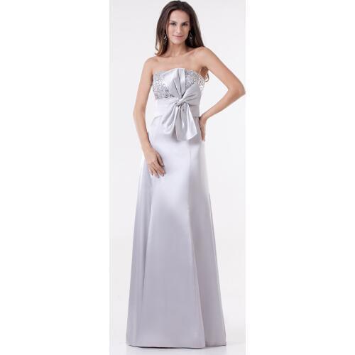 2017 Sliver Mermaid Evening Dresses with Strapless Neckline Floor Length lace Bow Party Prom Gowns