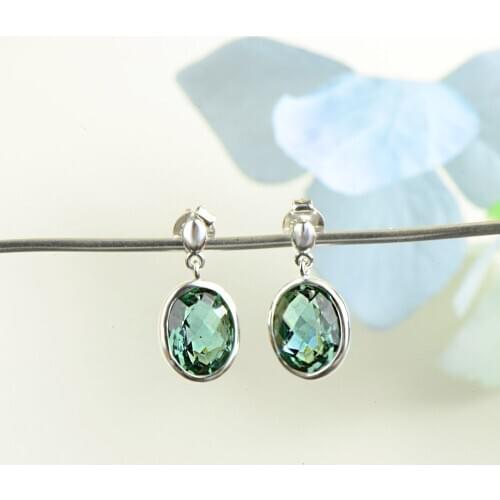 Green Crystal Earrings For Lady 100% Authentic 925 Sterling Silver Hot sale Earrings For Women Earrings Fine Jewel For gift